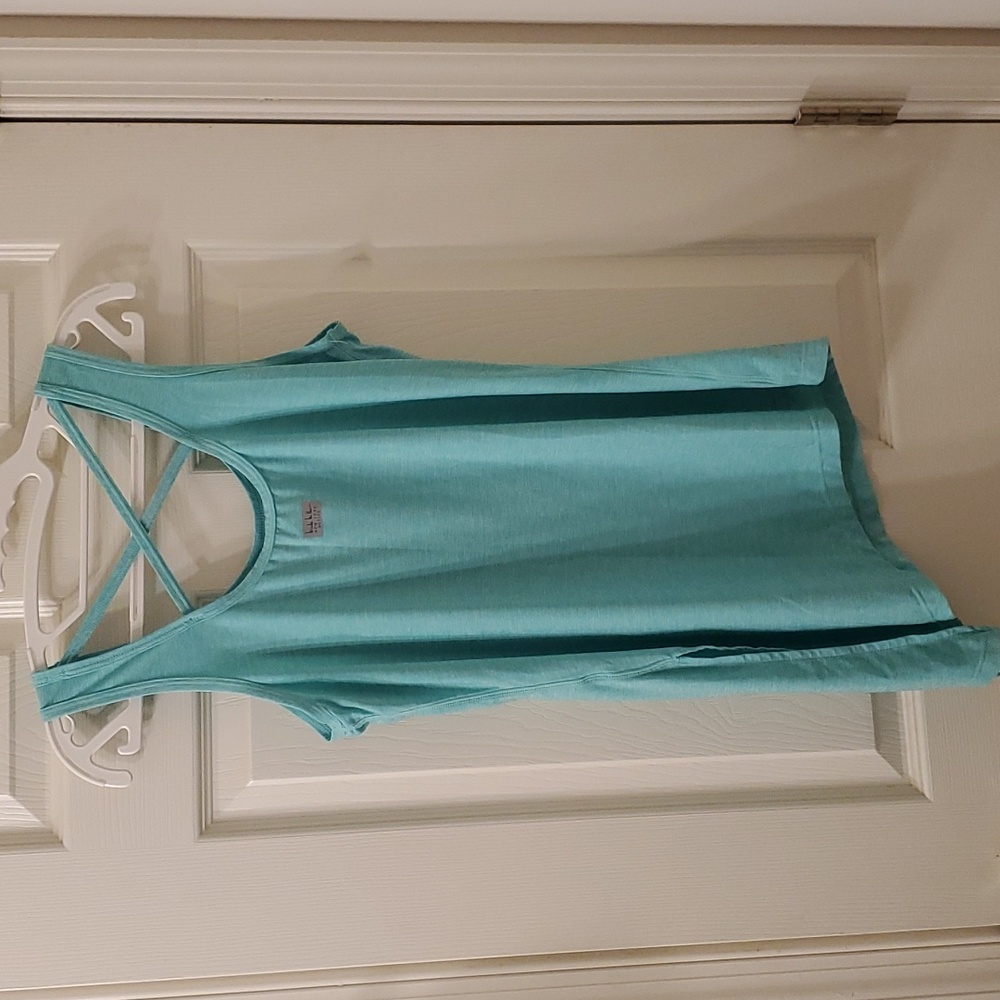 Turquoise Activewear Tank Top, Cross Back, Asymmetrical, Small, Nicole Miller - Picture 5 of 5